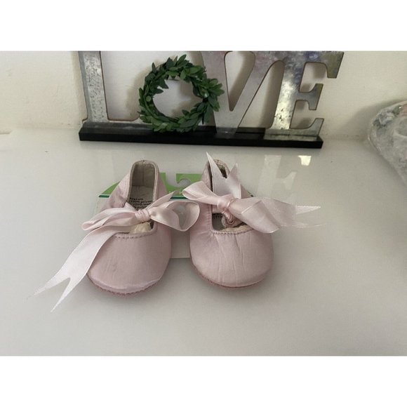 Baby Girl Shoes Pink Dressy Ballerina Mary Janes Satin Bows Size 0-3‎ Months NIB